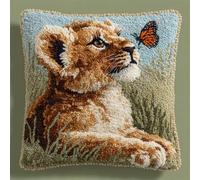 RKFLGEW Animaldiy Stamped Pillow Latch Hook Kit Lion and Butterfly Pillowcase/Cushion Cover Making Set Statement Rug,DIY Latch Hook Kits for A Starter Project 43x43cm
