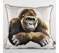 RKFLGEW Cushion Making Kit Gorilla Animal DIY Latch Hook Kits Pillow Printed Cushion Crochet Yarn Embroidery Needlework Craft Embroidery Kit 43x43cm