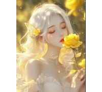RKFLGEW DIY Bead Embroidery Kit Anime Girl and Roses Needlepoint Handcraft Kits DIY Beaded Painting 3D Tapestry Bead Cross Stitch Kit 30x40cm