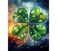RKFLGEW DIY Bead Embroidery Kit Cartoon Four-Leaf Clover Scenery Cross Stitch Needlepoint Handcraft Tapestry Kit Beaded Stitching Pattern 3D Wall Painting 50x70cm