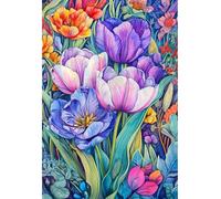 RKFLGEW DIY Bead Embroidery Kit Colorful Watercolor Tulip Flowers Needlepoint Handcraft Kits DIY Beaded Painting 3D Tapestry Bead Cross Stitch Kit 30x40cm
