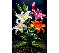 RKFLGEW DIY Bead Embroidery Kit Fantasy Colored Lilies Needlepoint Handcraft Kits DIY Beaded Painting 3D Tapestry Bead Cross Stitch Kit 40x50cm