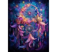 RKFLGEW DIY Bead Embroidery Kit Fantasy Dream Catcher and Flowers DIY Bead Embroidery Kits Cross Stitch Kit Beadwork Set 3Mm Beads for Needlework Crafts 50x70cm