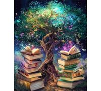 RKFLGEW DIY Bead Embroidery Kit Fantasy Tree and Books Needlepoint Handcraft Kits DIY Beaded Painting 3D Tapestry Bead Cross Stitch Kit 30x40cm