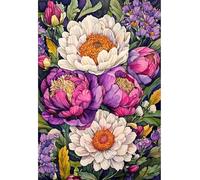 RKFLGEW DIY Bead Embroidery Kit Fantasy Watercolor Peony Flowers Needlepoint Handcraft Kits DIY Beaded Painting 3D Tapestry Bead Cross Stitch Kit 40x50cm