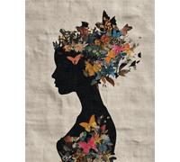 RKFLGEW DIY Bead Embroidery Kit Floral Woman Silhouette Needlepoint Tapestry Kit Beaded Stitching Needlecraft Set Bead Cross Stitch 30x40cm