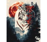 RKFLGEW DIY Bead Embroidery Kit Forests White Tiger Animal Needlepoint Handcraft Kits DIY Beaded Painting 3D Tapestry Bead Cross Stitch Kit 50x70cm