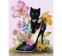 RKFLGEW DIY Bead Embroidery Kit High Heels and Cat Animals Needlepoint Tapestry Kit Beaded Stitching Needlecraft Set Bead Cross Stitch 40x50cm