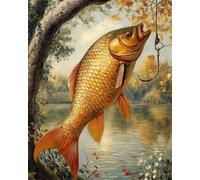 RKFLGEW DIY Bead Embroidery Kit Retro Grass Carp Animal Needlepoint Handcraft Kits DIY Beaded Painting 3D Tapestry Bead Cross Stitch Kit 50x70cm