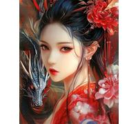 RKFLGEW DIY Bead Embroidery Kits Anime Woman and Dragon Needlepoint Handcraft Kits DIY Beaded Painting 3D Tapestry Bead Cross Stitch Kit 40x50cm