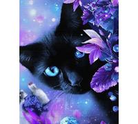 RKFLGEW DIY Bead Embroidery Kits Fantasy Black Cat and Flowers DIY Embroidery Beads Printed 9Ct Cross Stitch Kit Needlework Set Home Art Decor 30x40cm