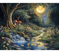 RKFLGEW DIY Bead Embroidery Kits Fantasy Fairytale Forests Beaded Cross Stitch Stamped Kits Handcraft Stitching Embroidery Needlework Kit 40x50cm