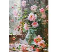 RKFLGEW DIY Bead Embroidery Kits Flowers in A Vase Oil Painting Needlepoint Handcraft Kits DIY Beaded Painting 3D Tapestry Bead Cross Stitch Kit 50x70cm