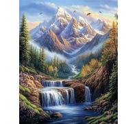 RKFLGEW DIY Bead Embroidery Kits Snow Mountain Forests River Scenery Needlepoint Tapestry Kit Beaded Stitching Needlecraft Set Bead Cross Stitch 30x40cm