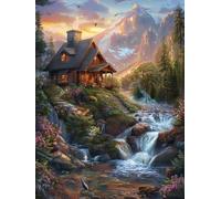 RKFLGEW DIY Beads for Embroidery Colorful Forests Cottage Bead Embroidery Kit Mountain and River Scenery Beaded Cross Stitch Beading Pattern DIY Wall Hanging 3D Perle Set 30x40cm