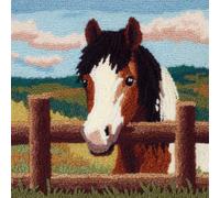 RKFLGEW DIY Cushion Making Kit Horse Animal DIY Hook Latch Kit Pillowcase Rug Printed Cushion Crochet Yarn Embroidery Decoration Beginner 43x43cm