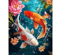 RKFLGEW DIY Embroidery Beads Set Fantasy Carp and Flowers Needlepoint Handcraft Kits DIY Beaded Painting 3D Tapestry Bead Cross Stitch Kit 40x50cm