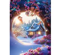RKFLGEW DIY Embroidery Beads Set Fantasy Flowers and Cottage DIY Beads Printed Bead Embroidery Cross Stitch Kit Home Art Decor Needlework 50x70cm