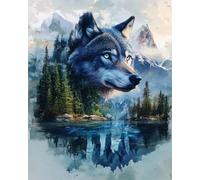 RKFLGEW DIY Embroidery Beads Set Mountains and Wolves 30x40cm