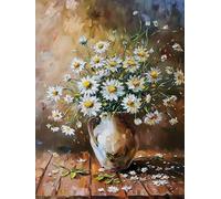 RKFLGEW DIY Embroidery Beads Set White Daisy Flowers in Vase Needlepoint Tapestry Kit Beaded Stitching Needlecraft Set Bead Cross Stitch 40x50cm