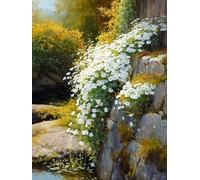 RKFLGEW DIY Embroidery Beads Set White Daisy Flowers On The Roadside Needlepoint Tapestry Kit Beaded Stitching Needlecraft Set Bead Cross Stitch 30x40cm