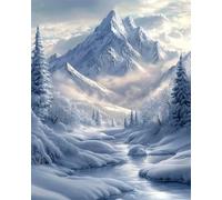 RKFLGEW DIY Embroidery Beads Set Winter Snow Mountain Scenery Needlepoint Tapestry Kit Beaded Stitching Needlecraft Set Bead Cross Stitch 50x70cm