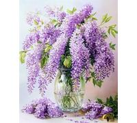 RKFLGEW DIY Embroidery Beads Set Wisteria Flowers in Vase Needlepoint Tapestry Kit Beaded Stitching Needlecraft Set Bead Cross Stitch 40x50cm