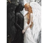 RKFLGEW DIY Embroidery Set Adults Anime Black and White Angel DIY Embroidery Beads Printed 9Ct Cross Stitch Kit Needlework Set Home Art Decor 50x70cm