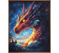 RKFLGEW DIY Embroidery Set Adults Fantasy Dragon and Starry Sky DIY Embroidery Beads Printed 9Ct Cross Stitch Kit Needlework Set Home Art Decor 40x50cm