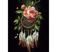 RKFLGEW DIY Embroidery Set Adults Fantasy Dream Catcher and Peony Flowers Needlepoint Tapestry Kit Beaded Stitching Needlecraft Set Bead Cross Stitch 30x40cm