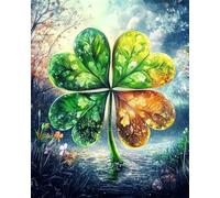 RKFLGEW DIY Embroidery Set Adults Fantasy Four-Leaf Clover Scenery DIY Beads Printed Bead Embroidery Cross Stitch Kit Home Art Decor Needlework 50x70cm