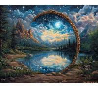 RKFLGEW DIY Embroidery Set Adults Fantasy Lake Starry Sky Beaded Cross Stitch Stamped Kits Handcraft Stitching Embroidery Needlework Kit 30x40cm