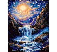 RKFLGEW DIY Embroidery Set Adults Fantasy Moon Waterfall Scenery Needlepoint Kits Bead Cross Stitch 3D Beaded Painting Handcraft 30x40cm
