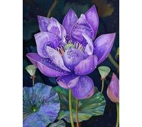 RKFLGEW DIY Embroidery Set Adults Fantasy Purple Lotus Beaded Cross Stitch Stamped Kits Handcraft Stitching Embroidery Needlework Kit 40x50cm