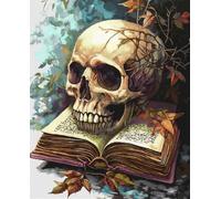 RKFLGEW DIY Embroidery Set Adults Fantasy Skull and Books Needlepoint Handcraft Kits DIY Beaded Painting 3D Tapestry Bead Cross Stitch Kit 50x70cm