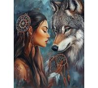 RKFLGEW DIY Embroidery Set Adults Fantasy Wolf and Woman Beaded Cross Stitch Stamped Kits Handcraft Stitching Embroidery Needlework Kit 50x70cm