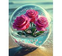 RKFLGEW DIY Embroidery Set Adults Roses in The Crystal Ball Cross Stitch Needlepoint Handcraft Tapestry Kit Beaded Stitching Pattern 3D Wall Painting 50x70cm
