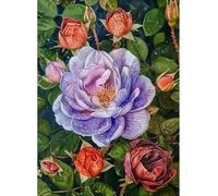 RKFLGEW DIY Embroidery Set Adults Watercolor Flowers Cross Stitch Needlepoint Handcraft Tapestry Kit Beaded Stitching Pattern 3D Wall Painting 50x70cm