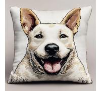 RKFLGEW DIY Hook Latch Kit Bull Terrier Dog Animal DIY Latch Hook Cushion Throw Pillow Mat Embroidery Craft Kits for Beginner with Printed Pattern Home Decor 43x43cm