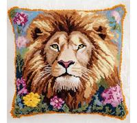 RKFLGEW DIY Hook Latch Kit Cartoon Lion Animal DIY Cross Stitch Sofa Cushion Cover for Teenager and Adults Latch Hook Pillow Kit 43x43cm