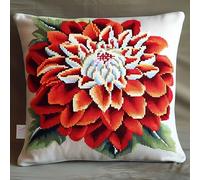 RKFLGEW DIY Hook Latch kit Colored Dahlia Cushion Making kit Fantasy Flowers 3D Pillow Materials Package Latch Hook Embroidery Kits DIY Carpet Cushion Crocheting Pillowcase for Home 43x43cm