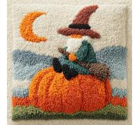 RKFLGEW DIY Hook Latch Kit Elves and Pumpkins Latch Hook Kits for Beginners Handmade Needlework DIY Throw Pillow Crafts Home Decoration 43x43cm