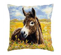 RKFLGEW DIY Hook Latch Kit Farm Animal Donkey 3D Pillow Materials Package Latch Hook Embroidery Kits DIY Carpet Cushion Crocheting Pillowcase for Home 43x43cm