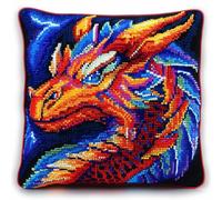 RKFLGEW DIY Latch Hook Craft Kits Anime Dragon Animal Latch Hook Kits Pillow DIY Handmade Cushion Crochet Yarn Embroidery Set Pillowcase 43x43cm