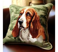 RKFLGEW DIY Latch Hook Craft Kits Basset Hound Dog Animal Pillowcase/Cushion Cover Making Set Statement Rug，DIY Latch Hook Kits for A Starter Project 43x43cm