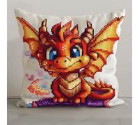 RKFLGEW DIY Latch Hook Craft Kits Cartoon Dragon Needlepoint Pillow Kit Fantasy Animals DIY Throw Pillow Cover Crochet Yarn Needle Craft Handmade Cushion for Home Sofa Decoration 43x43cm