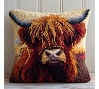 RKFLGEW DIY Latch Hook Craft Kits Cartoon Highland Cattle Animal Pillowcase/Cushion Cover Making Set Statement Rug，DIY Latch Hook Kits for A Starter Project 43x43cm
