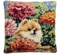 RKFLGEW DIY Latch Hook Craft Kits Dogs and Flowers Animal 43x43cm