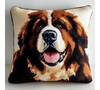 RKFLGEW DIY Latch Hook Craft Kits Saint Bernard Dog Animal DIY Throw Pillow Cover Crochet Yarn Needle Craft Handmade Cushion for Home Sofa Decoration 43x43cm