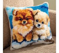 RKFLGEW DIY Latch Hook Cushion Kits Cartoon Pomeranian Animal 43x43cm